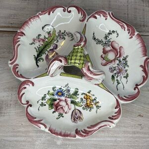 Porcelain Serving Dish 3 Sections Spring Flowers Excellent Used Condition‎